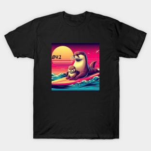 841 surfing otter with baby T-Shirt